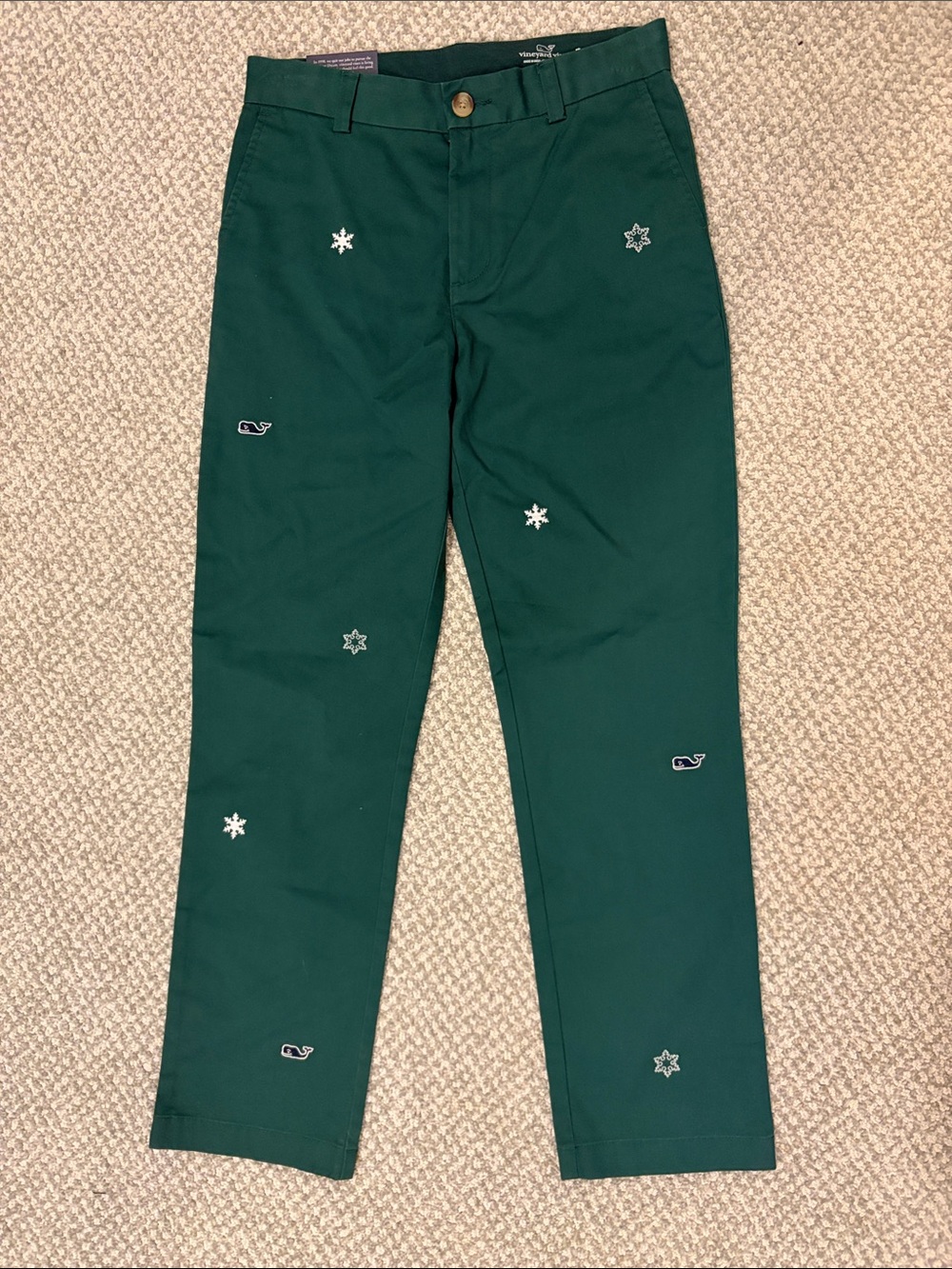Vineyard Vines NWT Breaker Pants Dark Green Holiday Embroidered Boys Chinos